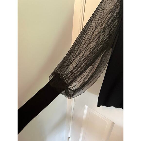 Aqua Chiffon Balloon Sleeve Sweater Black Women's S Double Sheer Shirt Blouse - Picture 7 of 13